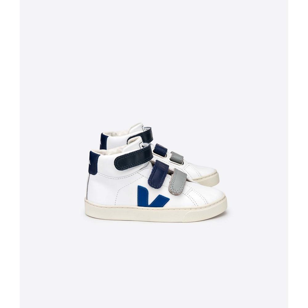 Kids\' Veja ESPLAR MID LEATHER High Tops White/Blue | SG 683YXF